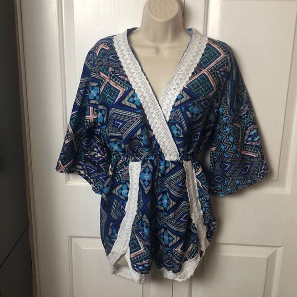 Ladies Size M Boho Playsuit/ Romper- Blue & White Patterned - Picture 1 of 6